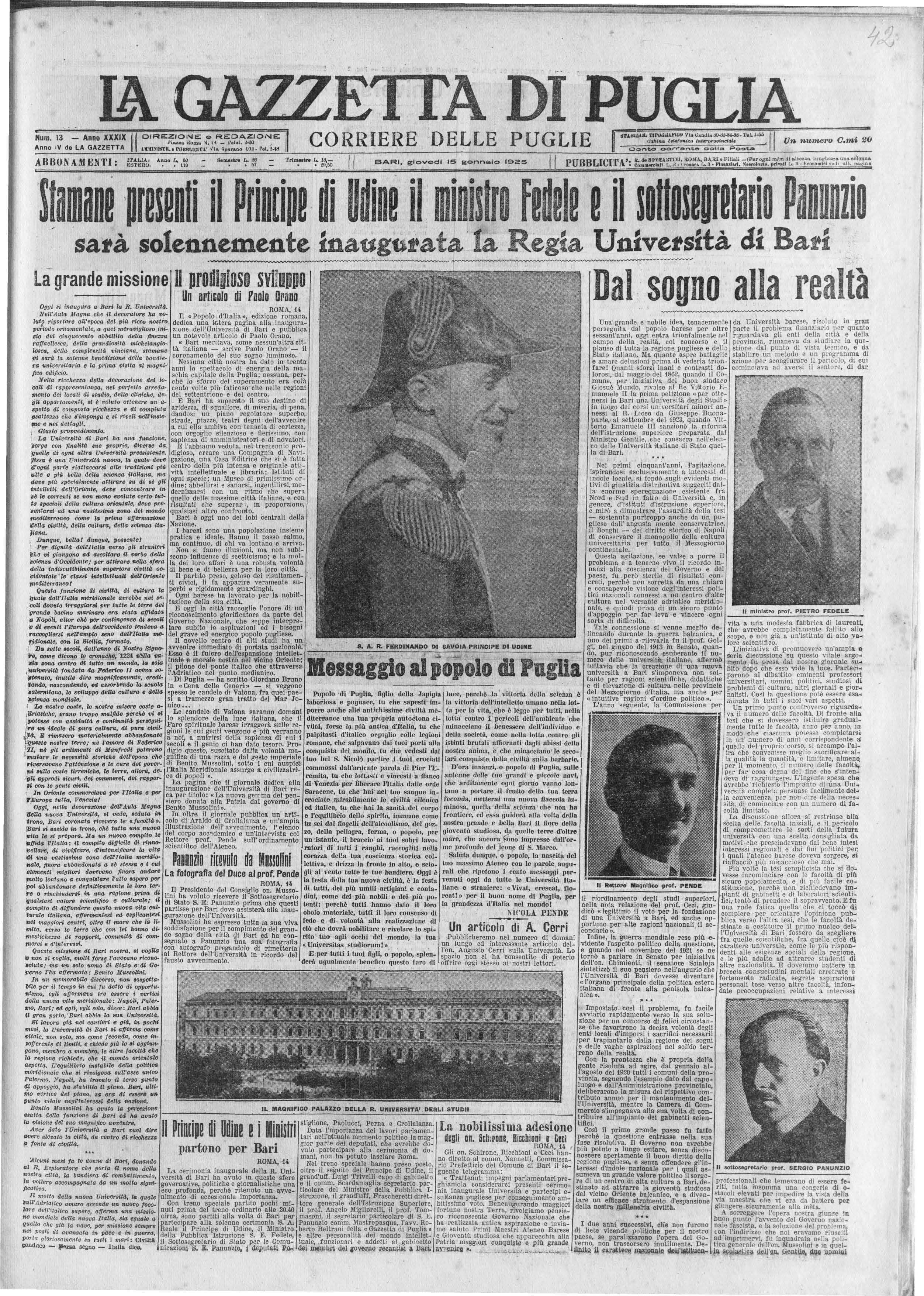 Dalla Gazzetta di Puglia gennaio 1925